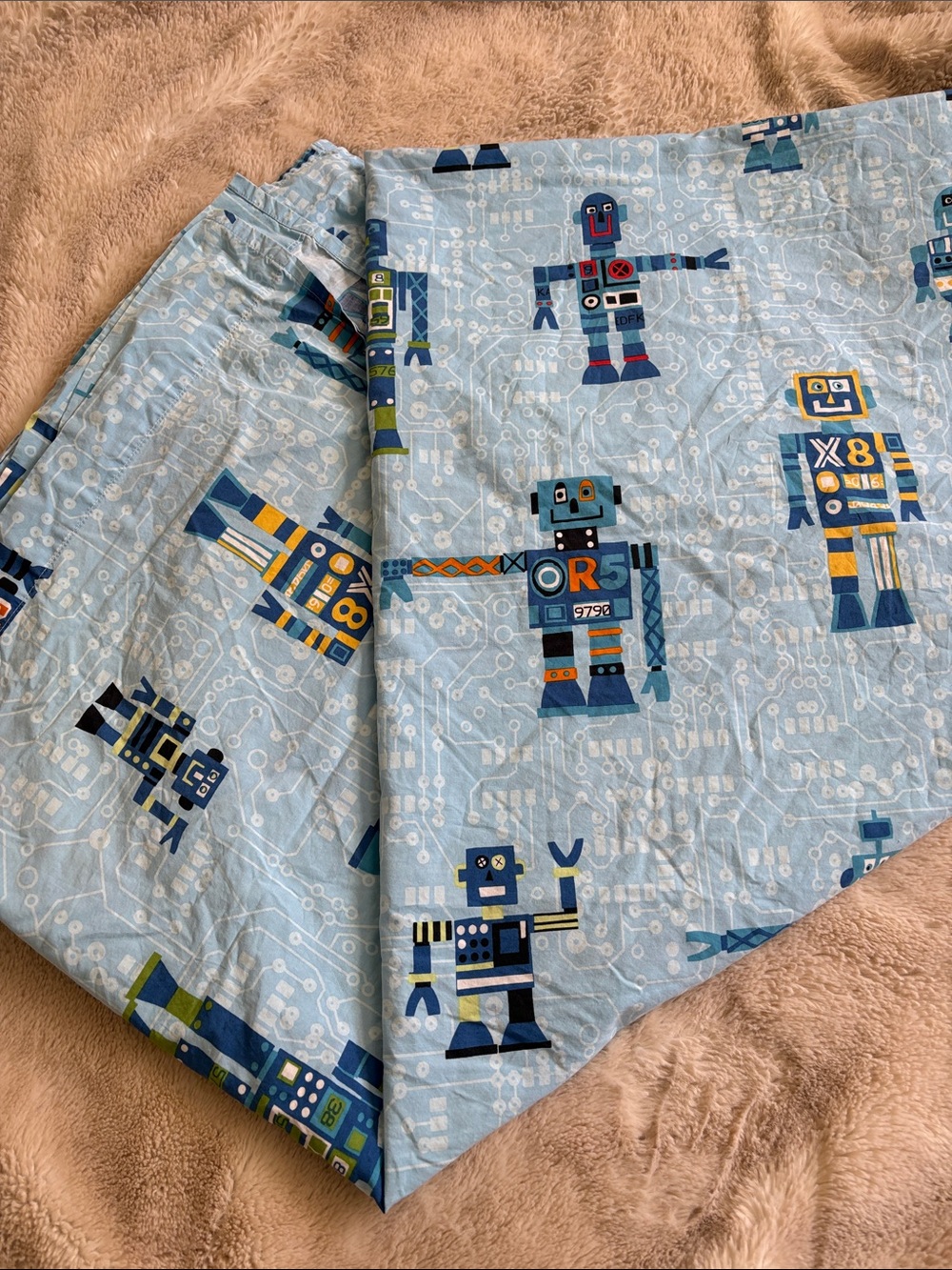 The company store Kids Light Blue Robot Print full top sheet
